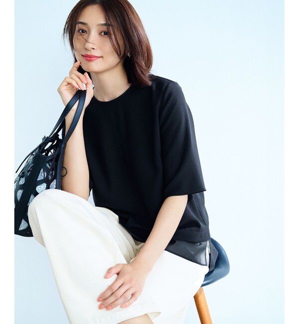 23区「【VERY・Oggi掲載】ストレッチジョーゼット シアーコンビ カットソー」|Tシャツ・カットソー|