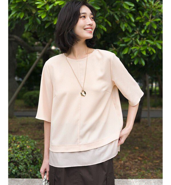 23区「【VERY・Oggi掲載】ストレッチジョーゼット シアーコンビ カットソー」|Tシャツ・カットソー|ピンク系