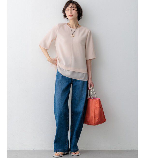 23区「【VERY・Oggi掲載】ストレッチジョーゼット シアーコンビ カットソー」|Tシャツ・カットソー|
