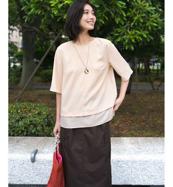 23区「【VERY・Oggi掲載】ストレッチジョーゼット シアーコンビ カットソー」|Tシャツ・カットソー|