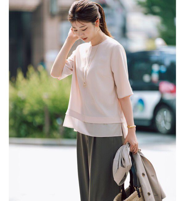 23区「【VERY・Oggi掲載】ストレッチジョーゼット シアーコンビ カットソー」|Tシャツ・カットソー|