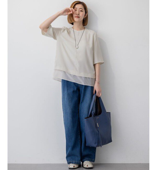 23区「【VERY・Oggi掲載】ストレッチジョーゼット シアーコンビ カットソー」|Tシャツ・カットソー|
