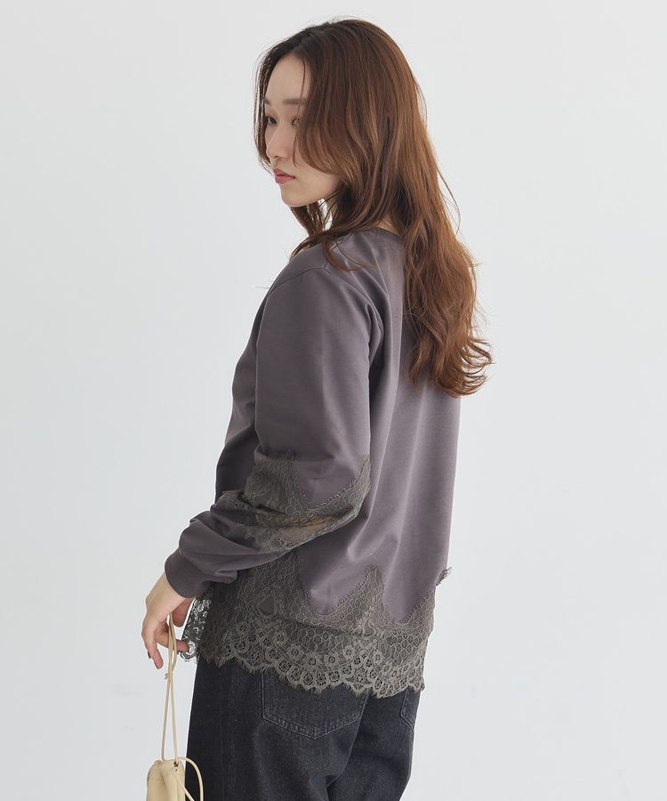 earth music&ecology「レースコンビミニ裏毛プルオーバー」|Tシャツ・カットソー|