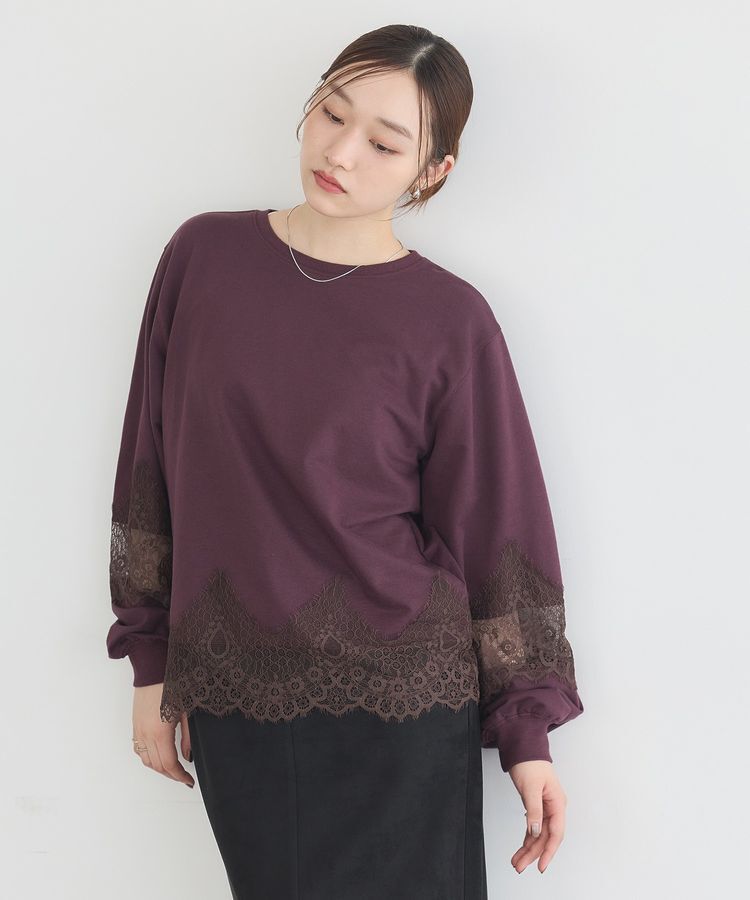 earth music&ecology「レースコンビミニ裏毛プルオーバー」|Tシャツ・カットソー|