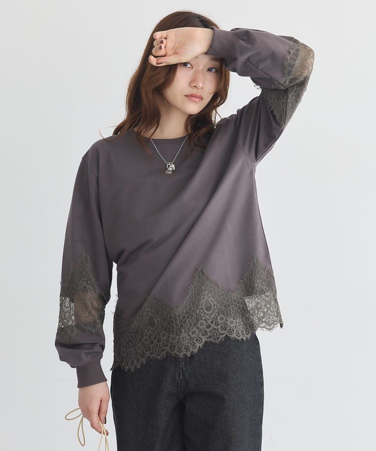 earth music&ecology「レースコンビミニ裏毛プルオーバー」|Tシャツ・カットソー|