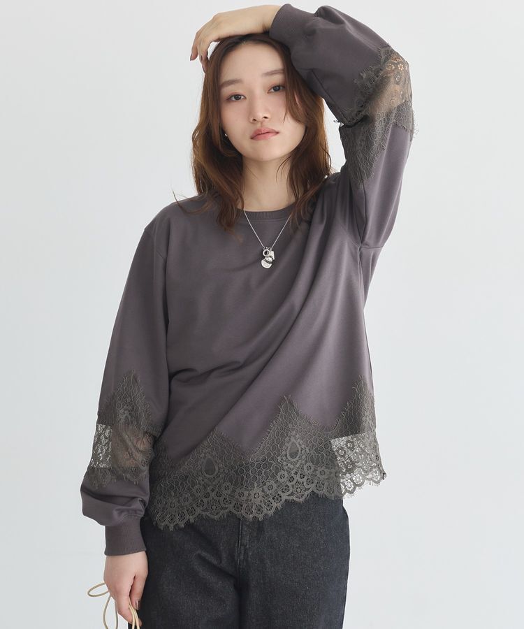 earth music&ecology「レースコンビミニ裏毛プルオーバー」|Tシャツ・カットソー|