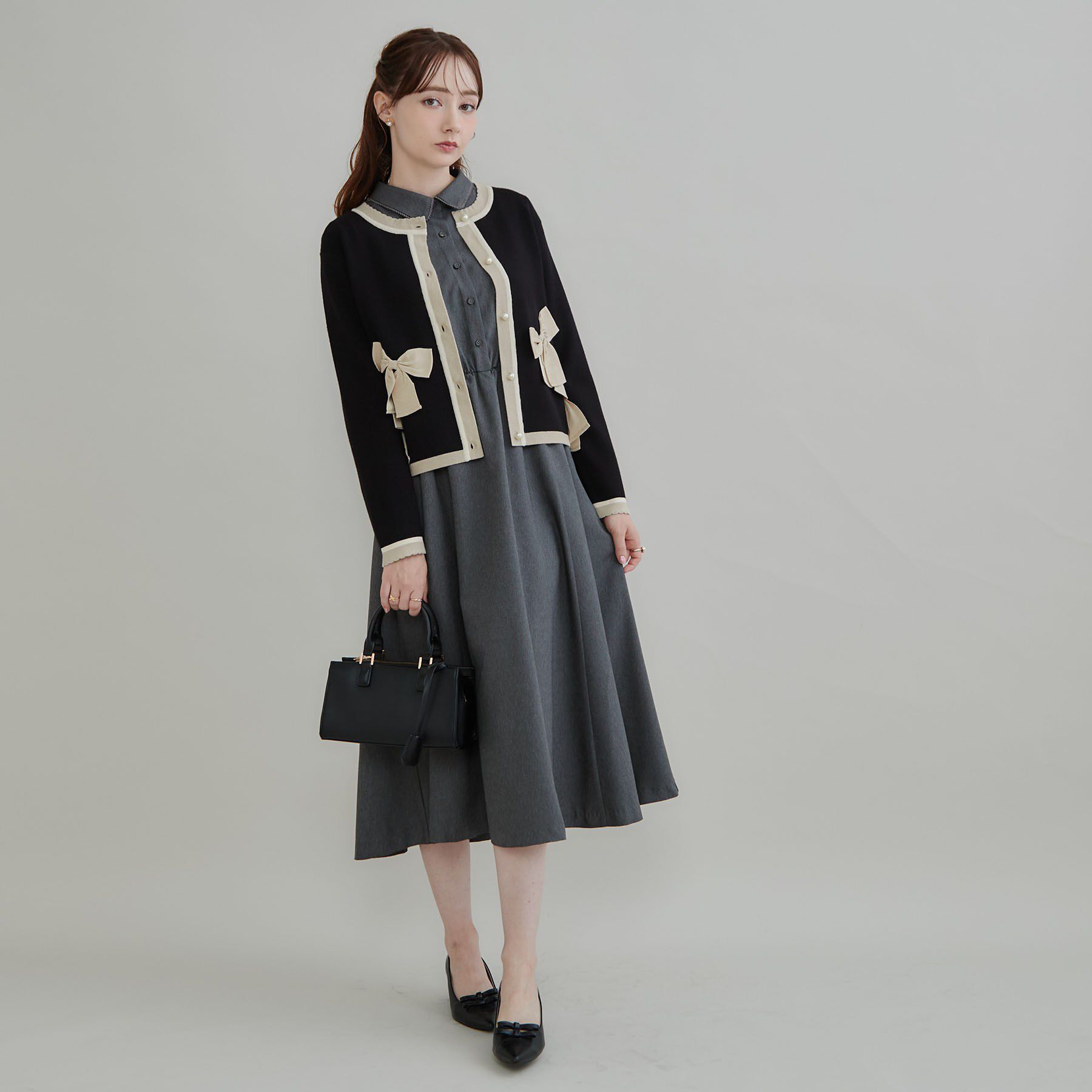Couture broach「【リボンが主役】配色 総針スカラカーディガン」|カーディガン|