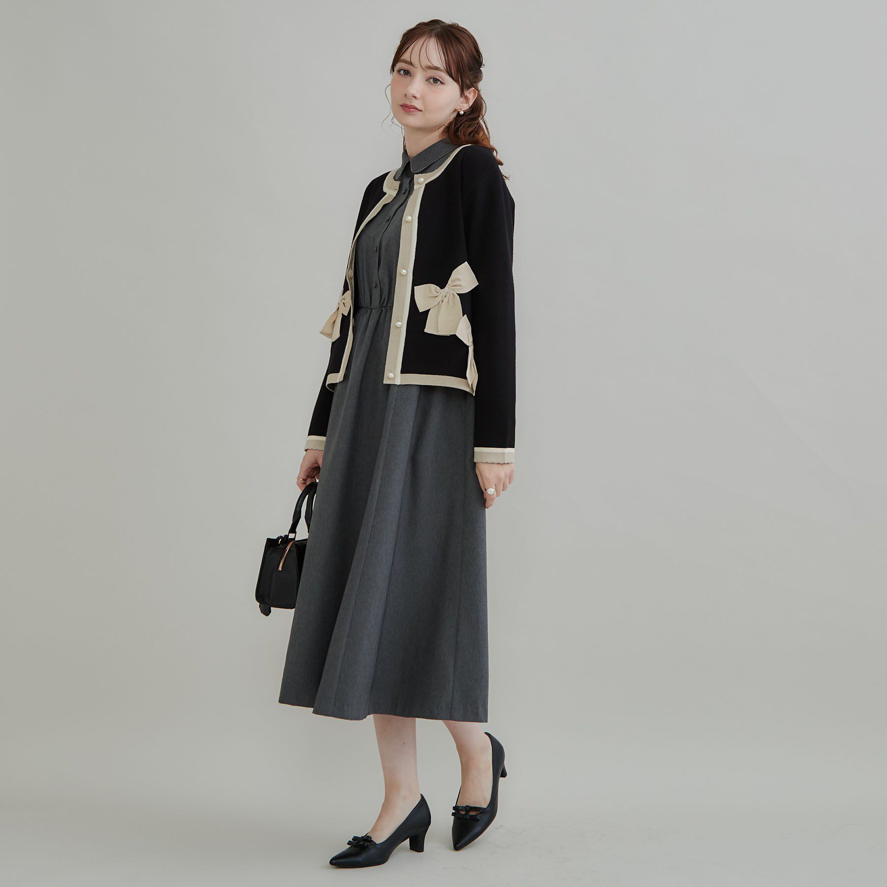 Couture broach「【リボンが主役】配色 総針スカラカーディガン」|カーディガン|