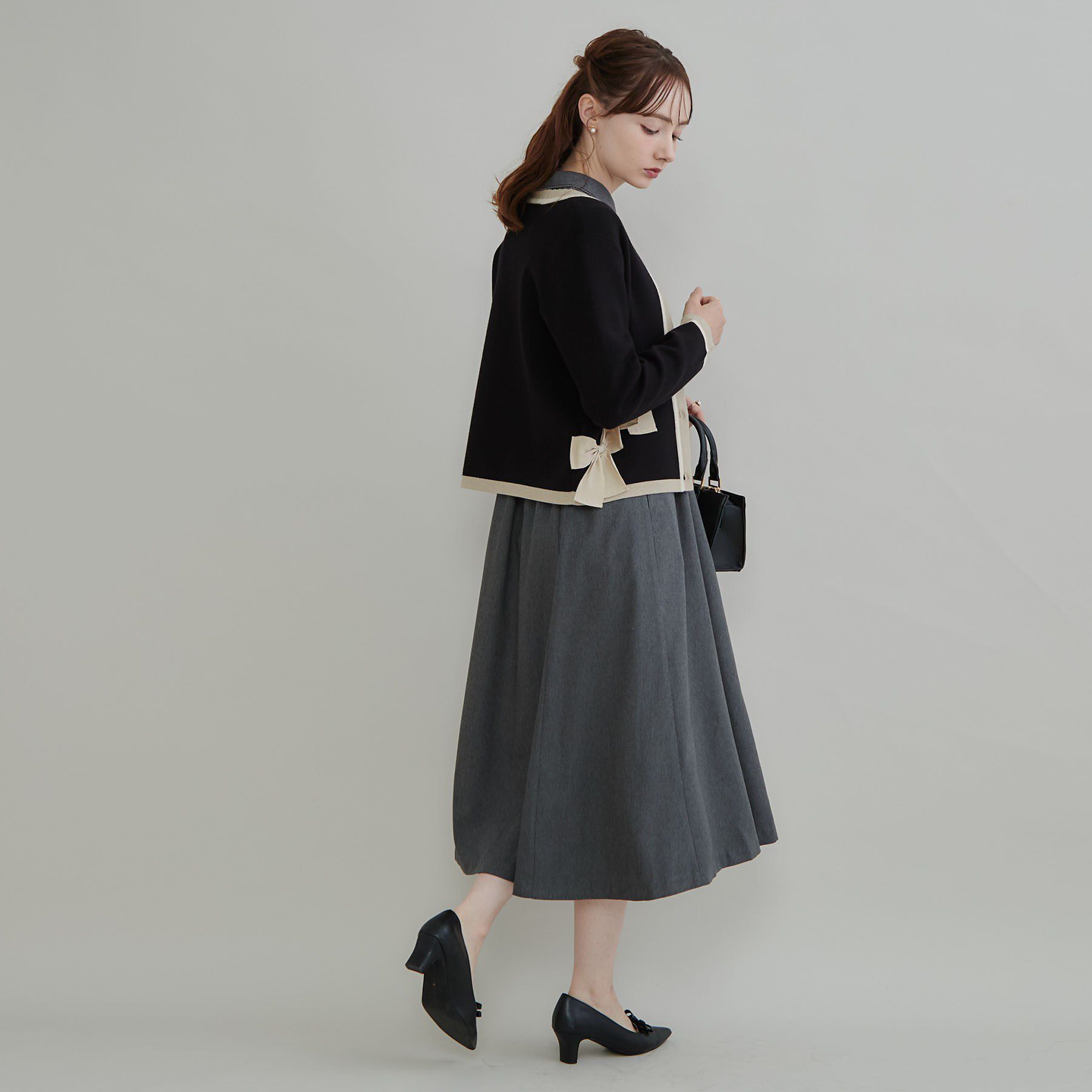 Couture broach「【リボンが主役】配色 総針スカラカーディガン」|カーディガン|