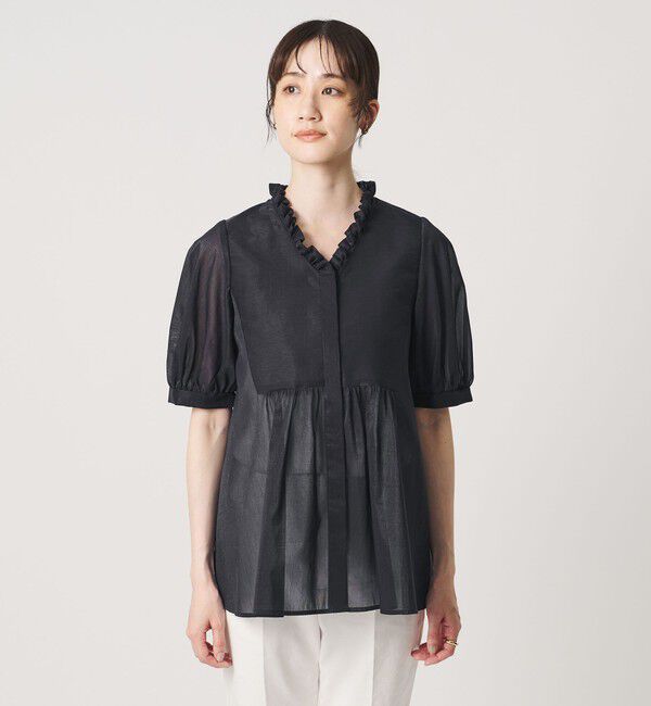 UNITED ARROWS「LINEAESSE Vネック パフブラウス ‐ウォッシャブル‐」|シャツ・ブラウス|