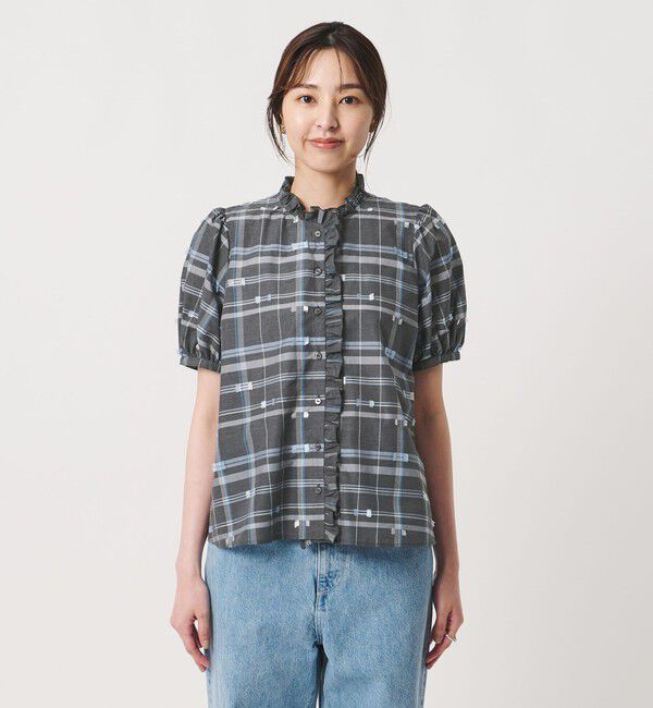 UNITED ARROWS「チェック リボン カットジャガード ブラウス」|シャツ・ブラウス|