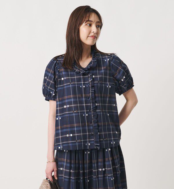 UNITED ARROWS「チェック リボン カットジャガード ブラウス」|シャツ・ブラウス|