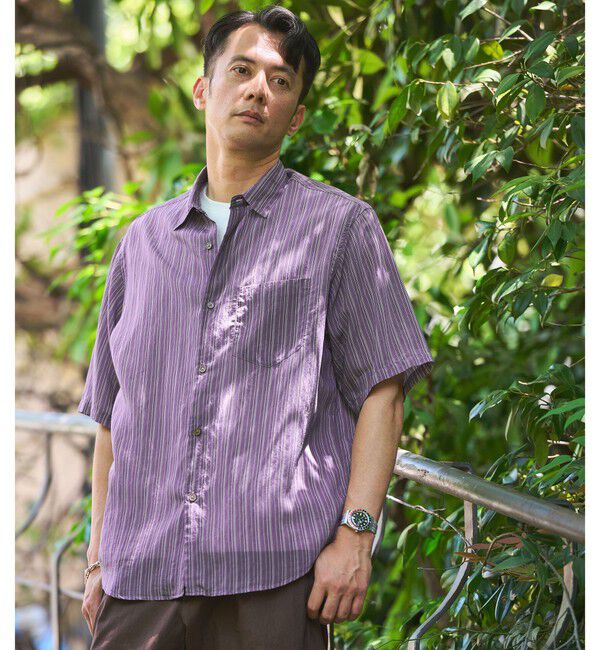 UNITED ARROWS green label relaxing「フィブリル ストライプ ジャストルーズ 半袖 シャツ」|シャツ・ブラウス|PURPLE