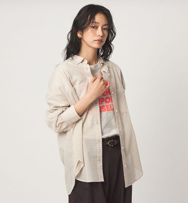 UNITED ARROWS green label relaxing「［size SHORTあり］シアー チェック シャツ」|シャツ・ブラウス|BEIGE