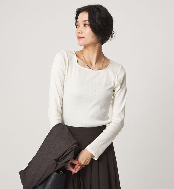 UNITED ARROWS green label relaxing「ブライトリブ スクエアネック ロングスリーブ カットソー」|Tシャツ・カットソー|OFF WHITE