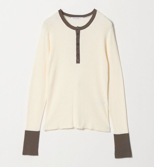 BEAUTY&YOUTH UNITED ARROWS「バイカラー ヘンリーネック リブ ニットプルオーバー ウォッシャブル」|ニット・セーター|OFF WHITE