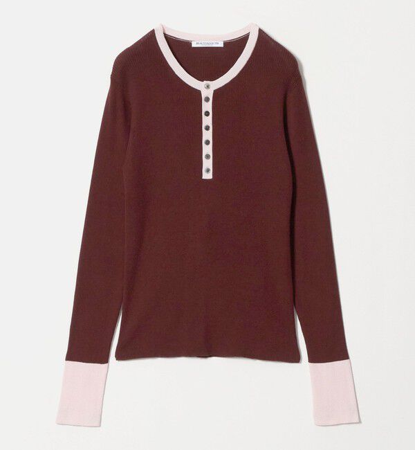 BEAUTY&YOUTH UNITED ARROWS「バイカラー ヘンリーネック リブ ニットプルオーバー ウォッシャブル」|ニット・セーター|WINE