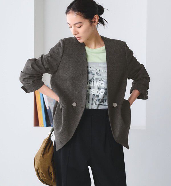 BEAUTY&YOUTH UNITED ARROWS「【WEB限定 Wardrobe DAILY MINIMAL】メランジ ダブルノーカラージャケット ウォッシャブル」|ノーカラージャケット|