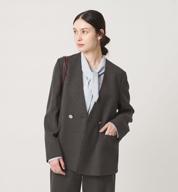 BEAUTY&YOUTH UNITED ARROWS「【WEB限定 Wardrobe DAILY MINIMAL】メランジ ダブルノーカラージャケット ウォッシャブル」|ノーカラージャケット|