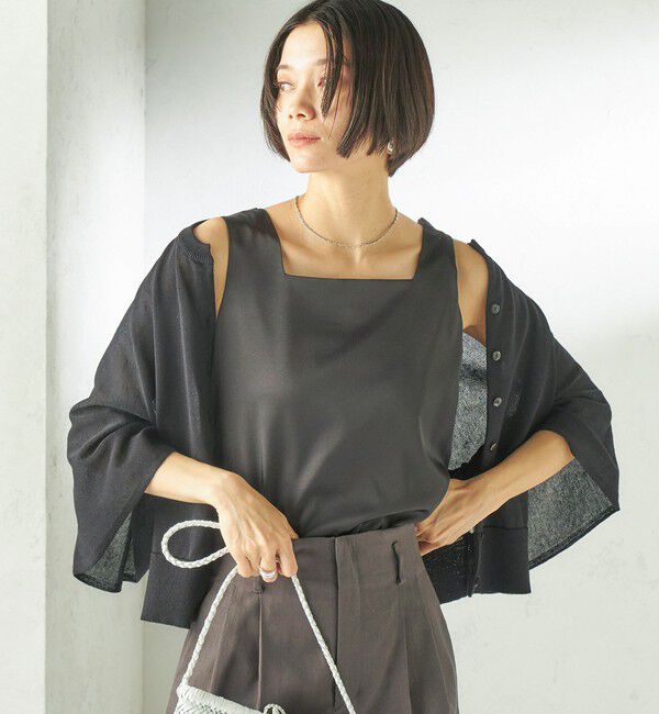 SHIPS for women「〈手洗い可能〉2WAY サテン &times; カットソー スクエア タンクトップ」|タンクトップ|