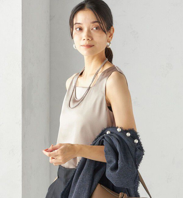 SHIPS for women「〈手洗い可能〉2WAY サテン &times; カットソー スクエア タンクトップ」|タンクトップ|