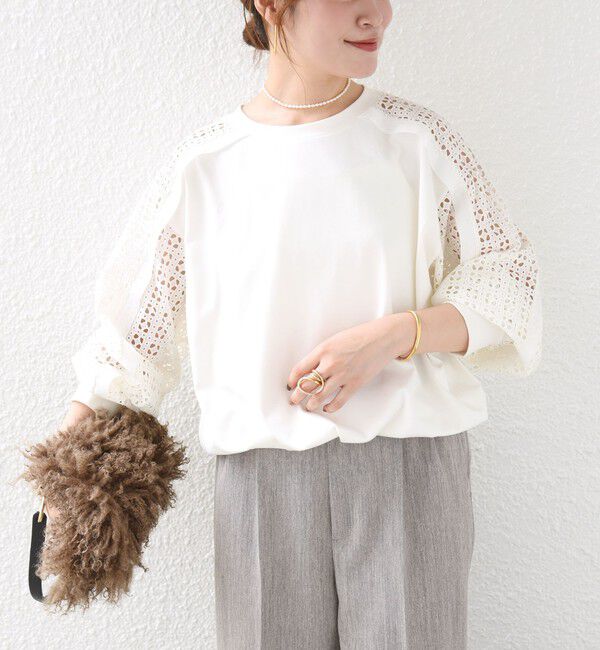 SHIPS for women「【WEB限定】〈手洗い可能〉レース コンビ カットソー」|Tシャツ・カットソー|