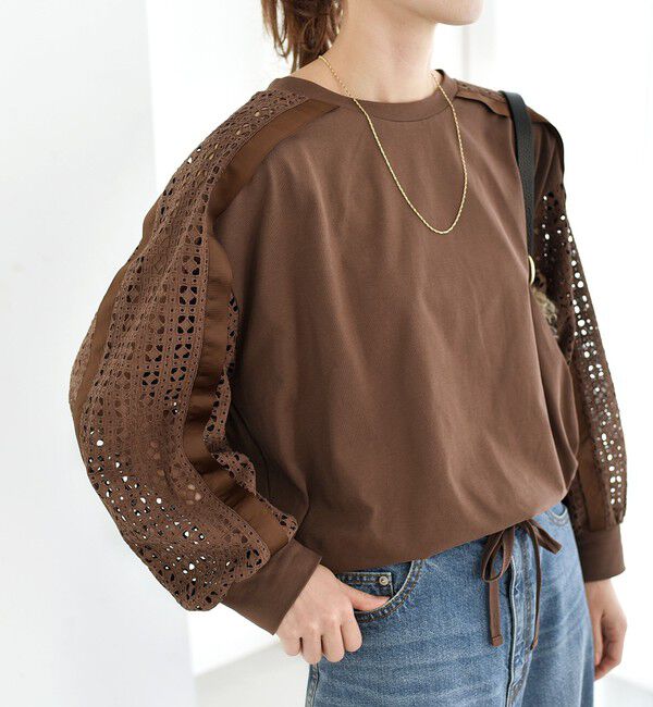 SHIPS for women「【WEB限定】〈手洗い可能〉レース コンビ カットソー」|Tシャツ・カットソー|ブラウン