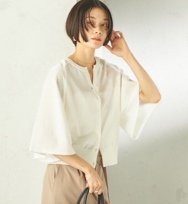 SHIPS for women「〈手洗い可能〉綿 フレア スリーブ キーネック カーディガン」|カーディガン|