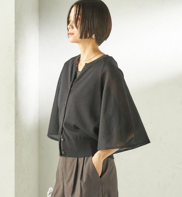 SHIPS for women「〈手洗い可能〉綿 フレア スリーブ キーネック カーディガン」|カーディガン|