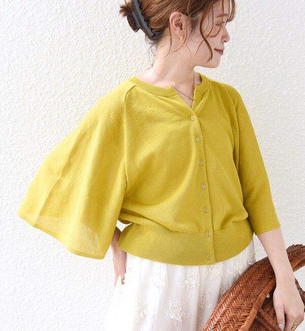 SHIPS for women「〈手洗い可能〉綿 フレア スリーブ キーネック カーディガン」|カーディガン|