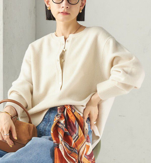 SHIPS for women「《予約》〈手洗い可能〉ウール カシミヤ 2WAY ヘンリーネック プルオーバー」|ニット・セーター|オフホワイト