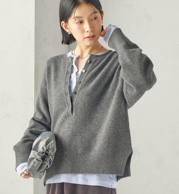 SHIPS for women「《予約》〈手洗い可能〉ウール カシミヤ 2WAY ヘンリーネック プルオーバー」|ニット・セーター|グレー