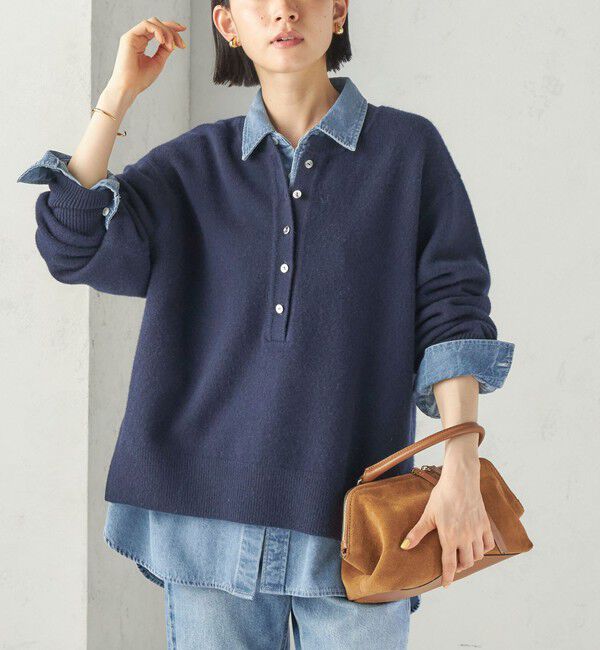 SHIPS for women「《予約》〈手洗い可能〉ウール カシミヤ 2WAY ヘンリーネック プルオーバー」|ニット・セーター|ネイビー