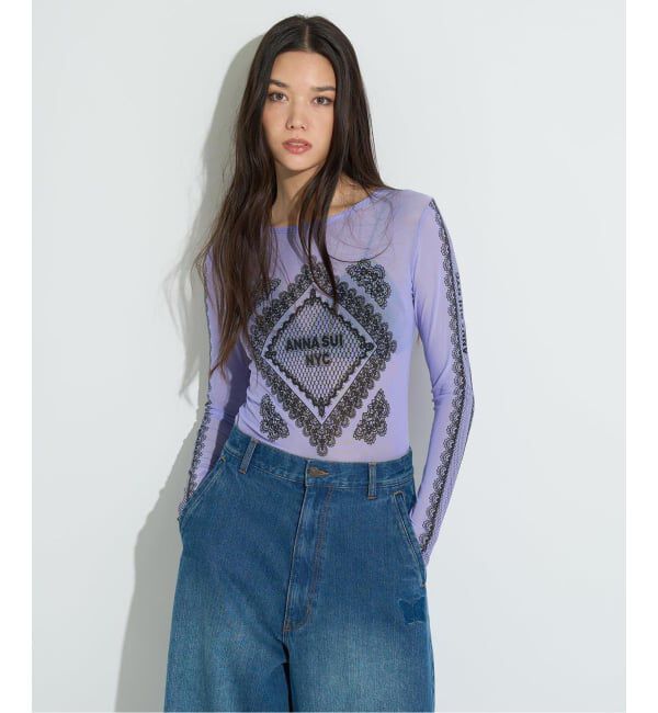 JOINT WORKS「anna sui nyc / アナスイエヌワイシー レースプリントシアトップ」|Tシャツ・カットソー|パープル