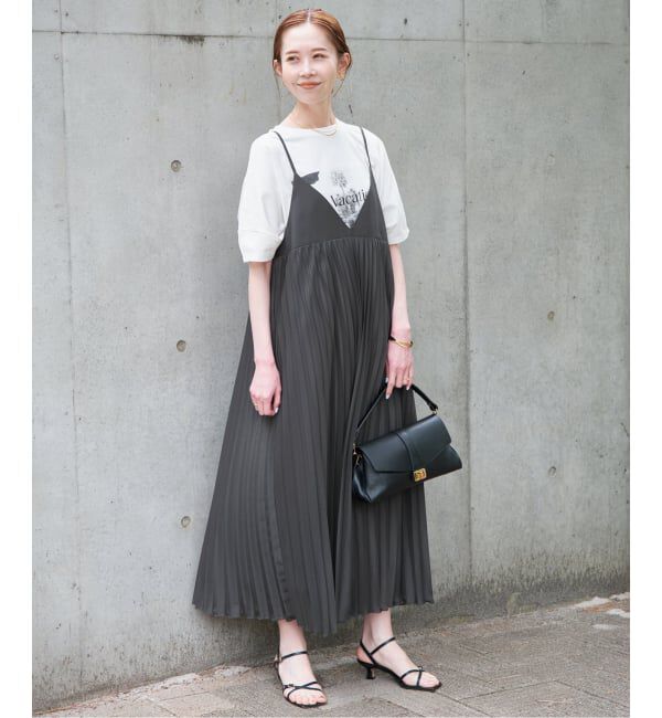 SLOBE IENA「《追加》パウダリーサテンプリーツキャミワンピース」|ワンピース|