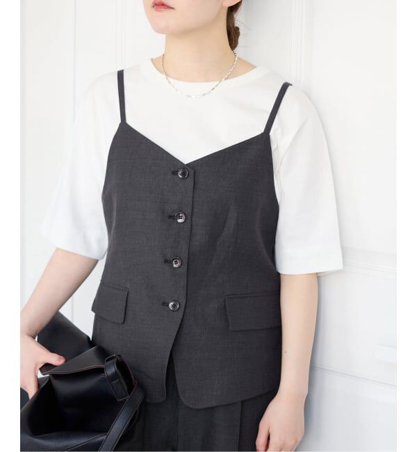 IENA「《セットアップ対応》ウォッシャブル リネン混シェイプジレ」|その他|ブラック