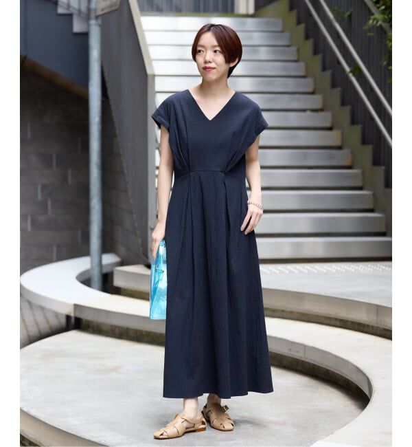 IENA「サッカータックワンピース」|ワンピース|ネイビー