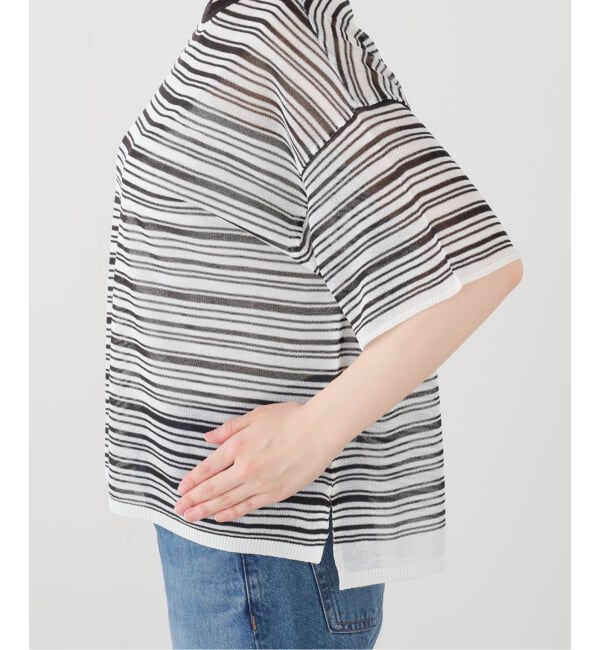 SLOBE IENA「マルチボーダーシアー半袖ニット」|ニット・セーター|