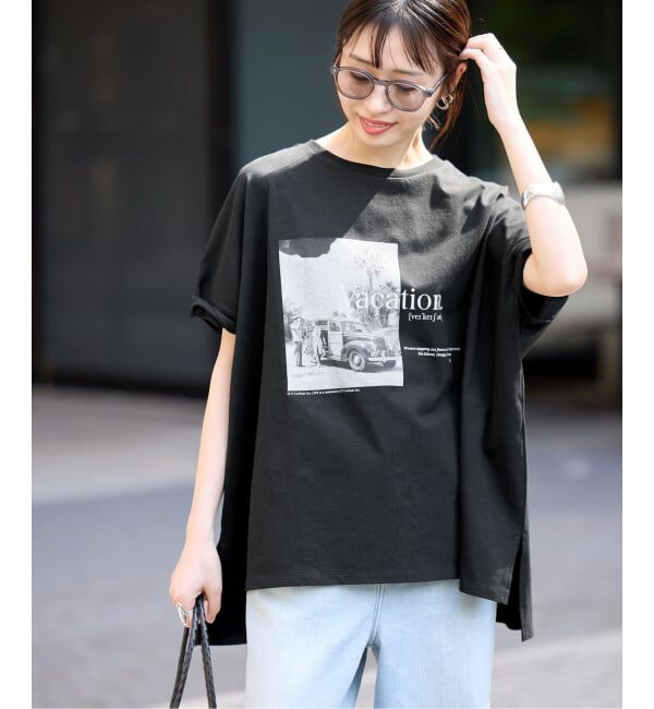 SLOBE IENA「LIFE フォトドルマンTシャツ」|Tシャツ・カットソー|ブラック