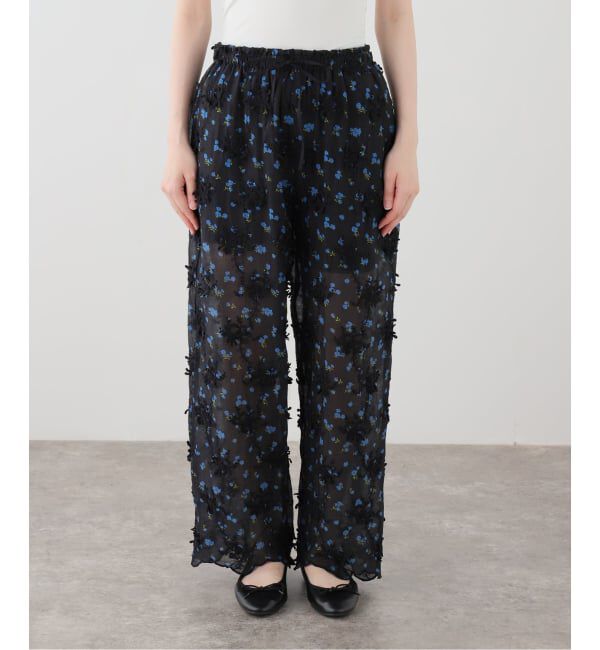 SLOBE IENA「crinkle crinkle crinkle sheer flower easy pants  CC-4546」|その他|ブラック