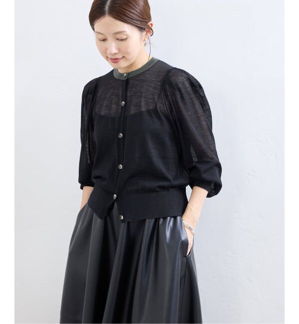 IENA「LOWER/ローヴァー 18G Tucked power shoulder ニット  LW-77」|カーディガン|