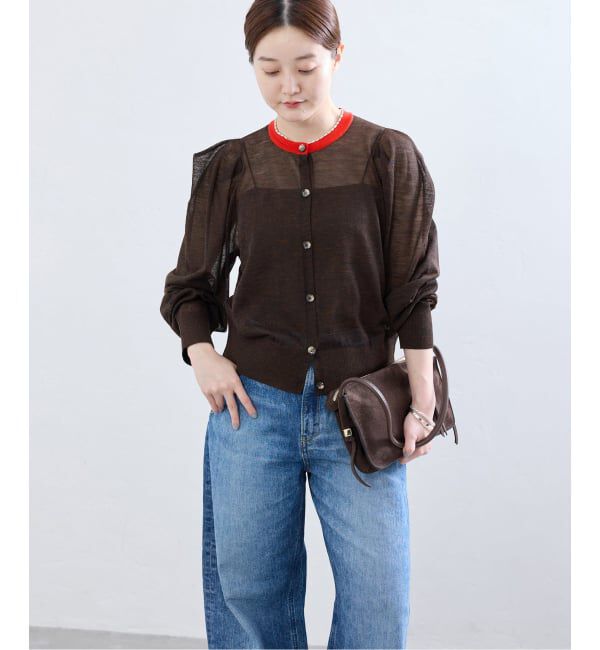 IENA「LOWER/ローヴァー 18G Tucked power shoulder ニット  LW-77」|カーディガン|