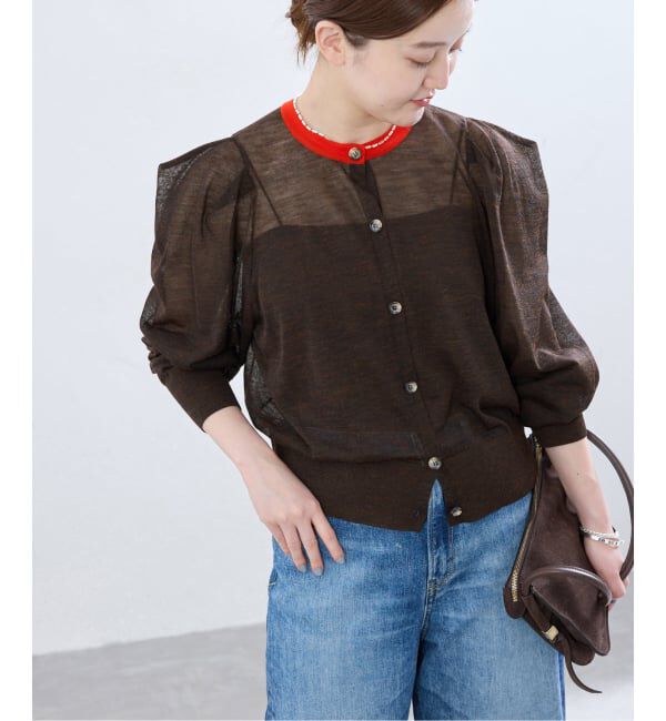 IENA「LOWER/ローヴァー 18G Tucked power shoulder ニット  LW-77」|カーディガン|