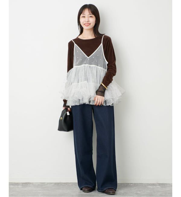 SLOBE IENA「《予約》ドット刺しゅうギャザーキャミ」|シャツ・ブラウス|