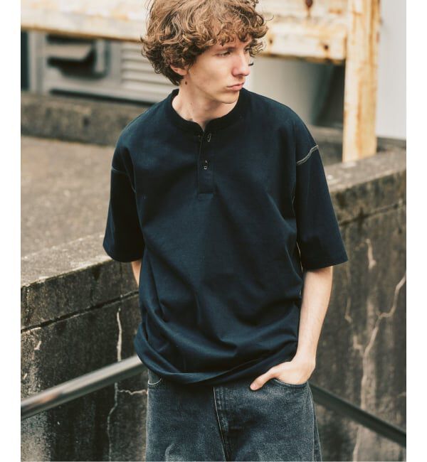 417 EDIFICE「トーナルステッチ ヘンリーネックTシャツ」|Tシャツ・カットソー|ブラック
