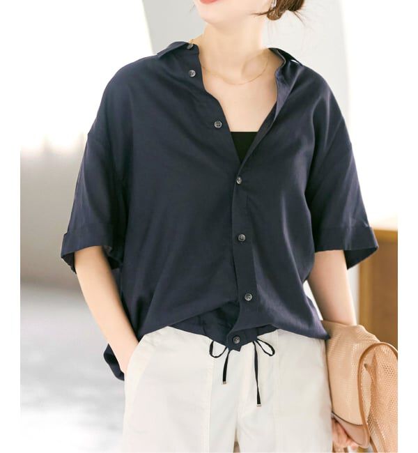 Spick and Span「リネンブレンドハーフスリーブヘムギャザーシャツ」|シャツ・ブラウス|