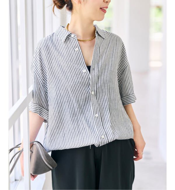 Spick and Span「リネンブレンドハーフスリーブヘムギャザーシャツ」|シャツ・ブラウス|