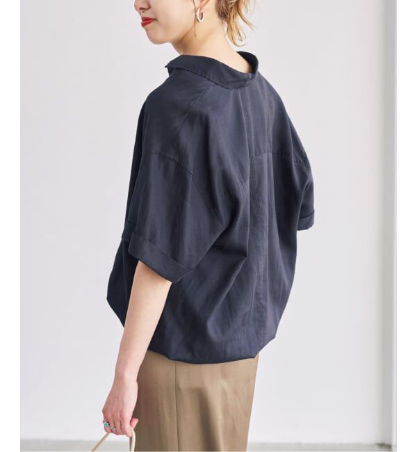 Spick and Span「リネンブレンドハーフスリーブヘムギャザーシャツ」|シャツ・ブラウス|