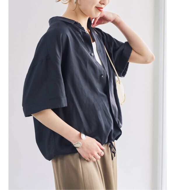 Spick and Span「リネンブレンドハーフスリーブヘムギャザーシャツ」|シャツ・ブラウス|