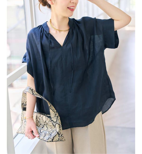 Spick and Span「ラミーミックススキッパーブラウス」|シャツ・ブラウス|ネイビー B